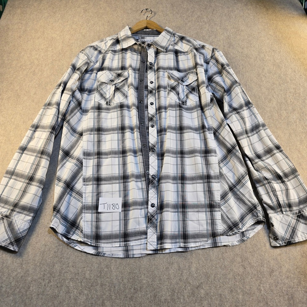 BKE Mens Athletic‎ Fit Plaid Long Sleeve Button Down Shirt Black White XL B2726
